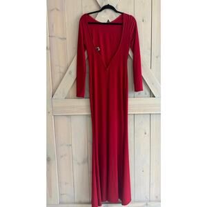 Windsor plunging back red slinky long maxi dress womens size m formal homecoming